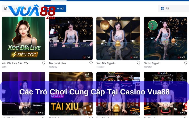 Các trò chơi cung cấp tại Casino