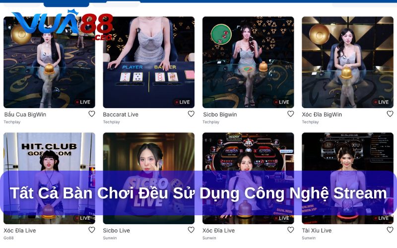 Tất cả các bàn cược đều dùng công nghệ stream hiện đại