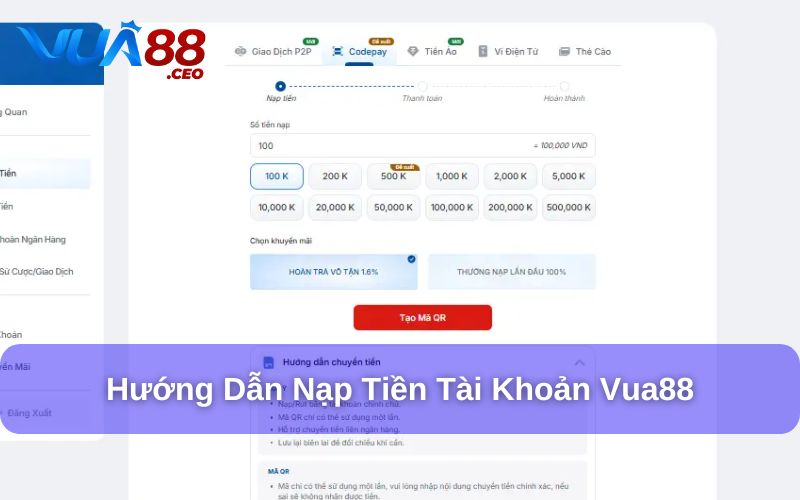 Trang chủ Hướng dẫn nạp tiền vào tài khoản Vua88