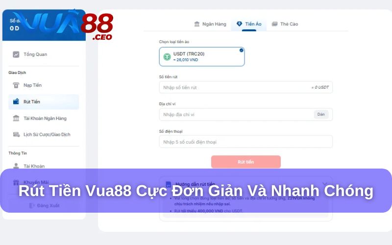 Nạp & Rút Tiền Vua88 Rút tiền đơn giản tại nhà cái Vua88