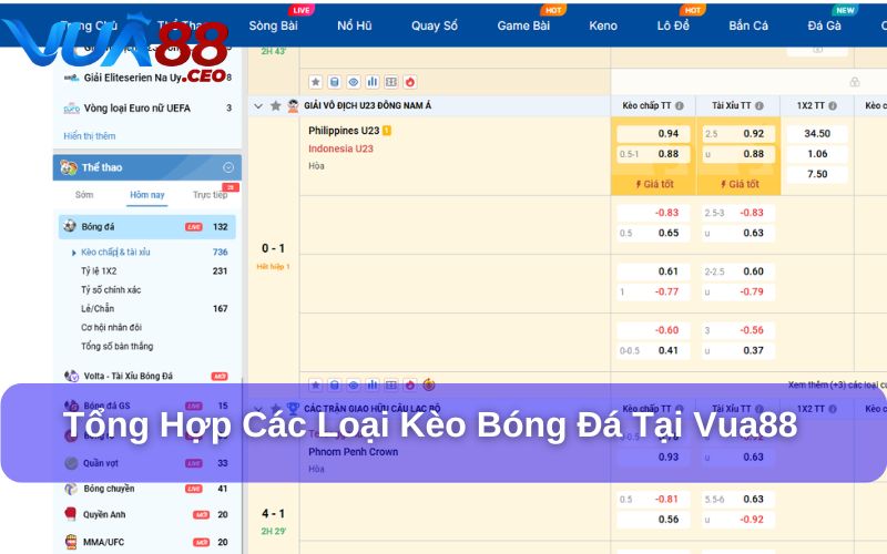 Tổng hợp các loại kèo bóng đá phổ biến Vua88